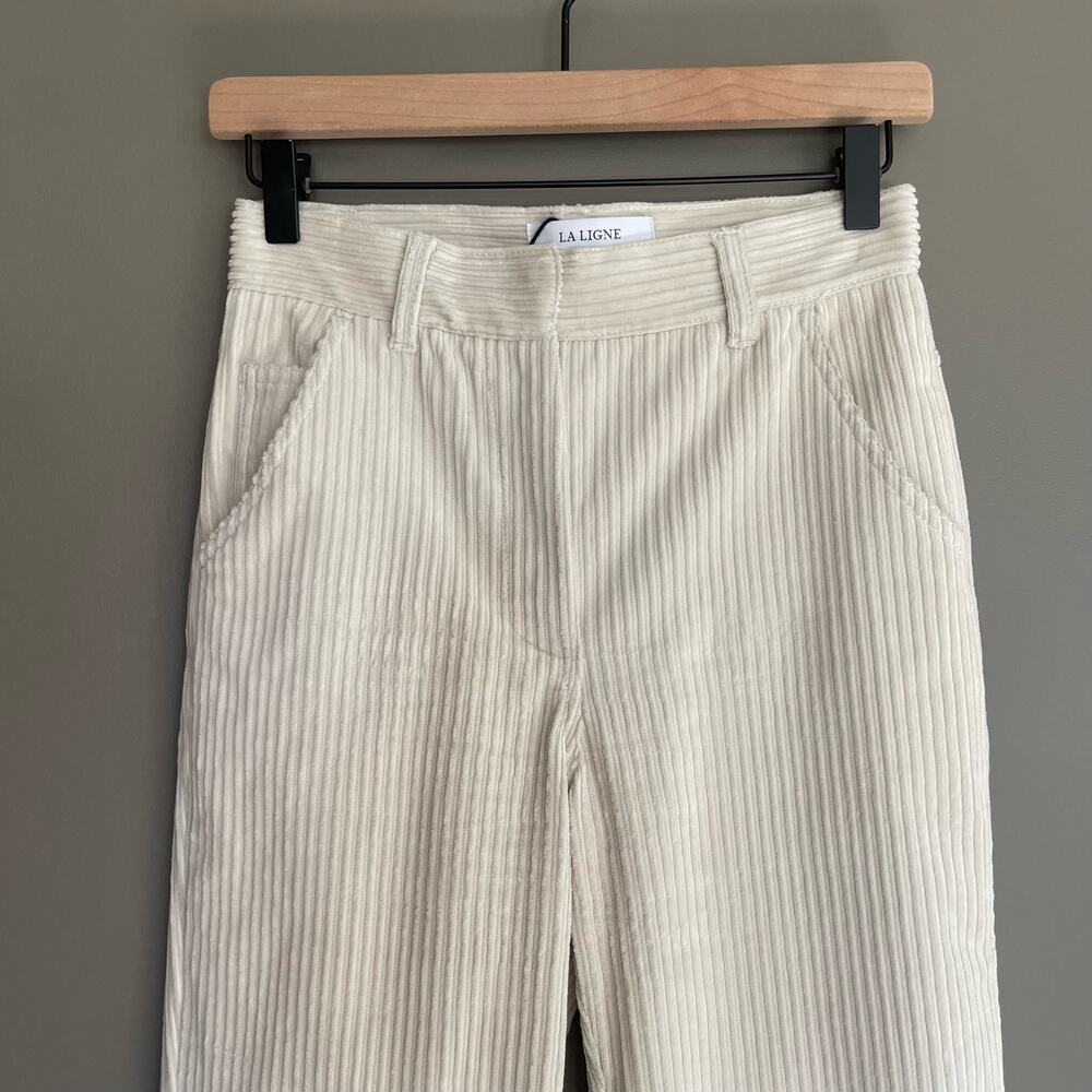 LA LIGNE Reece Trouser Ivory Size 2 Cream Corduroy Pant High Rise Wide Leg Chic - Picture 6 of 16